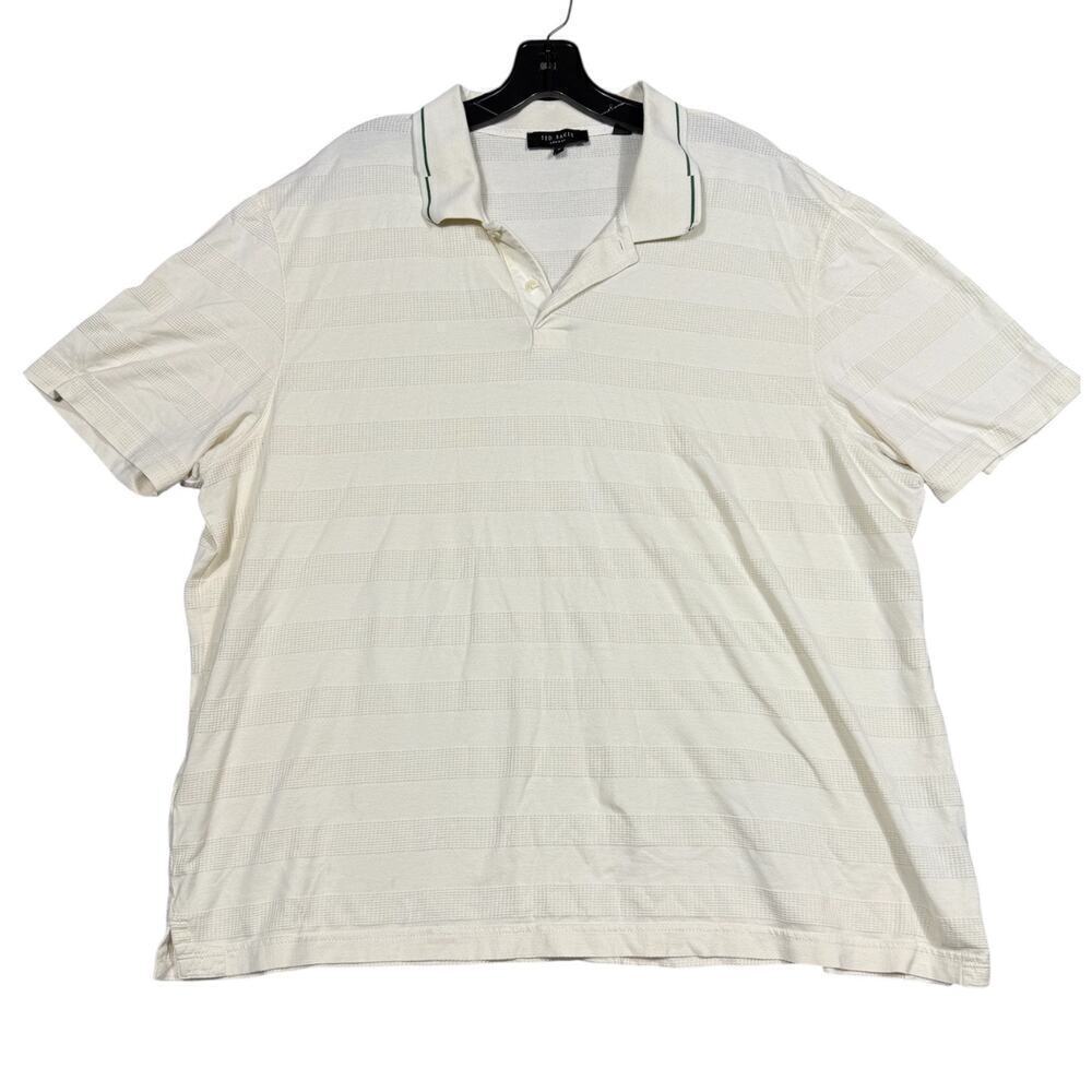 Ted Baker London Men’s Polo Shirt Size 7 (XL) White Textured Stripe Cotton Blend